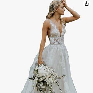 NWT Liposa Floral Lace Plunging Dress with Velvet Ribbon, 10